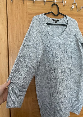 Gri V Yaka Örgü Kadın Triko - Görsel 4