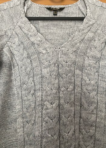 Gri V Yaka Örgü Kadın Triko - Görsel 2