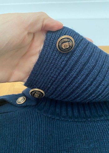 Lacivert, Çizgili Yüksek Yakalı Kadın Kazak büyük beden - Görsel 3