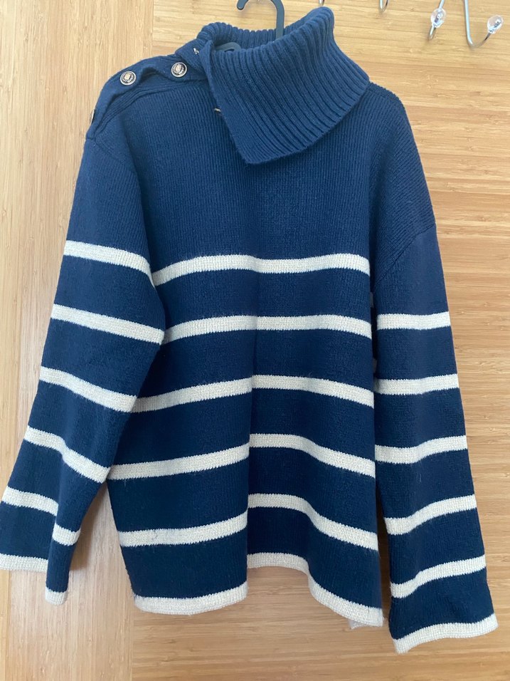 Lacivert, Çizgili Yüksek Yakalı Kadın Kazak büyük beden - Görsel 4