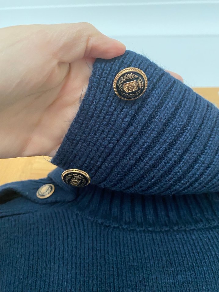 Lacivert, Çizgili Yüksek Yakalı Kadın Kazak büyük beden - Görsel 3