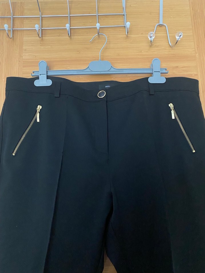 Siyah Fermuarlı Ofis Kadın Kumaş Pantolon büyük beden - Görsel 5