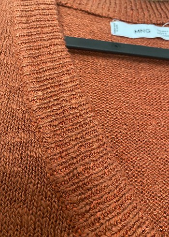 V Yaka kiremit Triko Süveter - Görsel 4