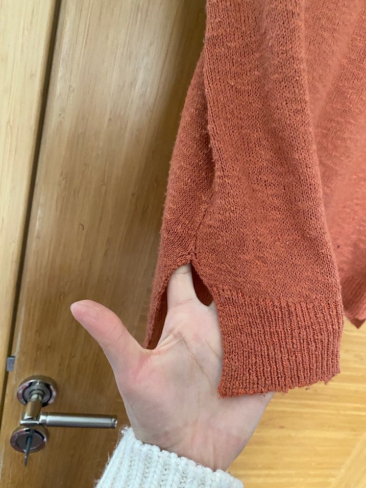 V Yaka kiremit Triko Süveter - Görsel 5