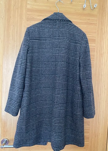 Ekose Desenli kahverengi Midi Kadın Yün Kaban - Görsel 7