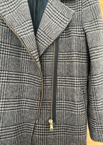 Ekose Desenli kahverengi Midi Kadın Yün Kaban - Görsel 6