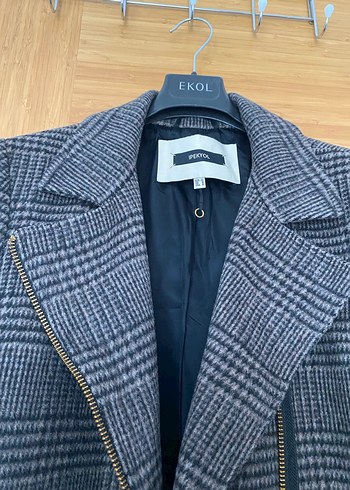 Ekose Desenli kahverengi Midi Kadın Yün Kaban - Görsel 2