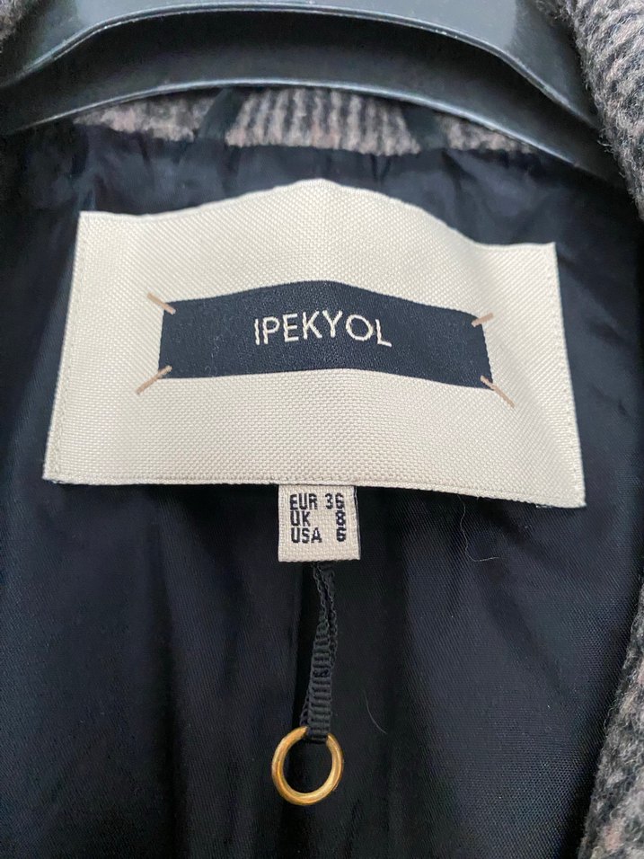 Ekose Desenli kahverengi Midi Kadın Yün Kaban - Görsel 3