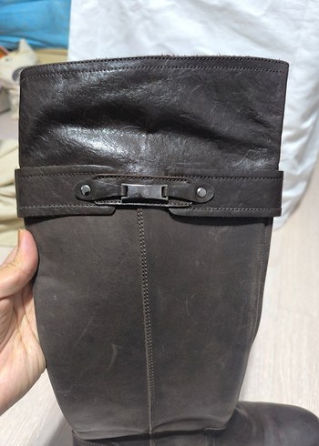 Kahverengi Deri Tokalı Dizüstü Çizme - Görsel 4