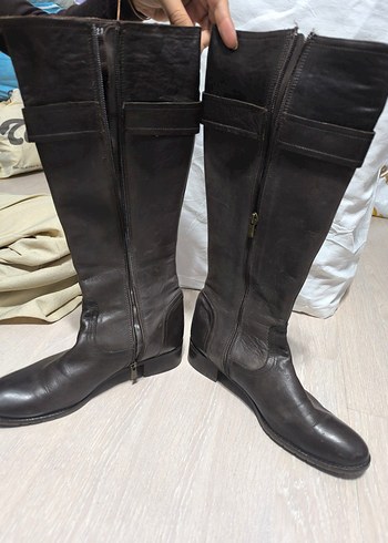 Kahverengi Deri Tokalı Dizüstü Çizme - Görsel 3