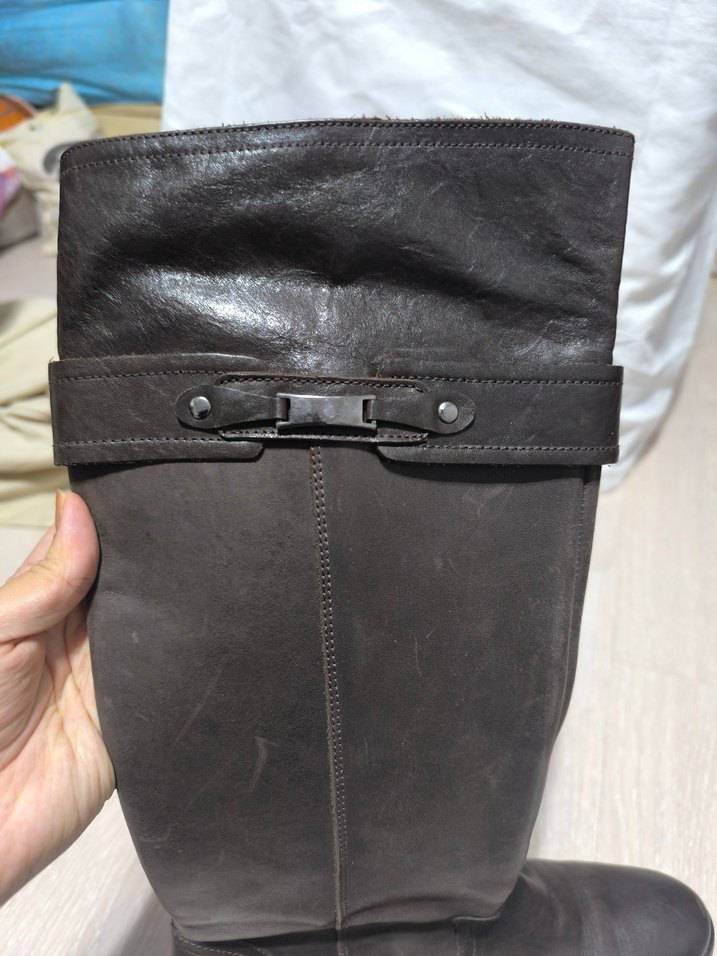 Kahverengi Deri Tokalı Dizüstü Çizme - Görsel 4