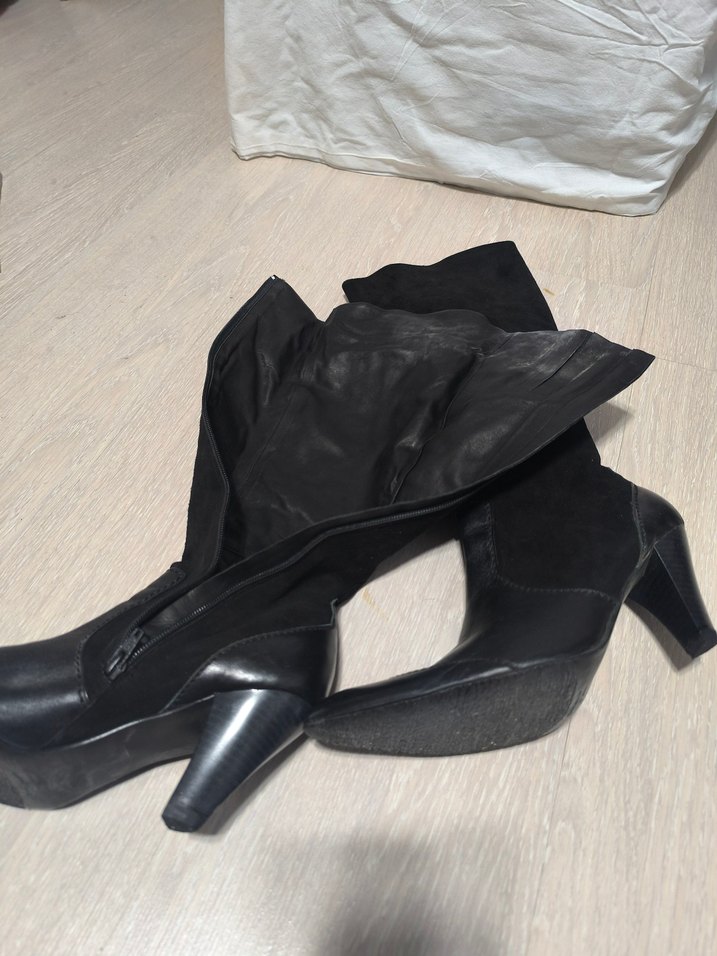 Siyah Süet Dizüstü Topuklu Çizme - Görsel 4