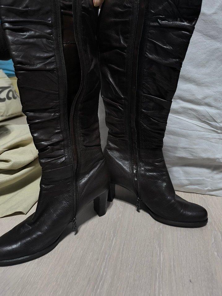 Kahverengi Deri Kadın Dizüstü Çizme - Görsel 2