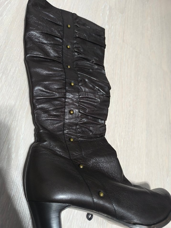 Kahverengi Deri Kadın Dizüstü Çizme - Görsel 3