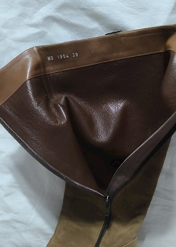 Bej Süet Topuklu Kadın Diz Boyu Çizme - Görsel 5