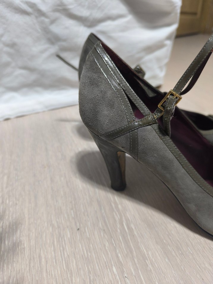 süet deri gri topuklu ayakkabı - Görsel 3