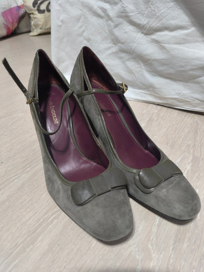 süet deri gri topuklu ayakkabı - Görsel 2