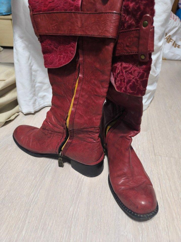 Bordo Deri Tokalı Yüksek Topuklu Kadın Çizme - Görsel 2