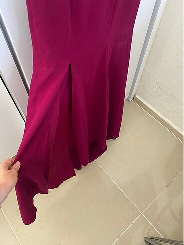 38 Beden bordo Renk Kuyruklu Yırtmaçlı Uzun Abiye Elbise