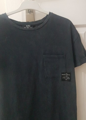 gri Kısa Kollu Denim Midi Elbise - Görsel 2