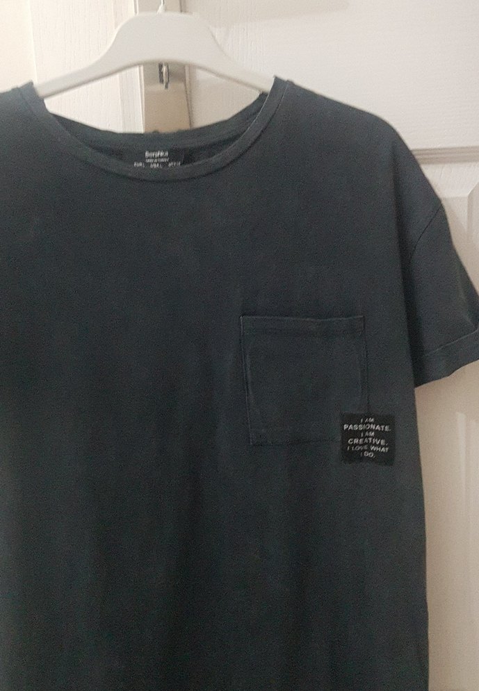 gri Kısa Kollu Denim Midi Elbise - Görsel 2