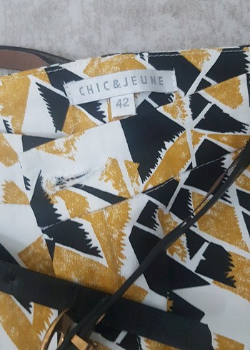 Desenli Sarı siyahi Kemerli Kadın Kumaş Pantolon - Görsel 2