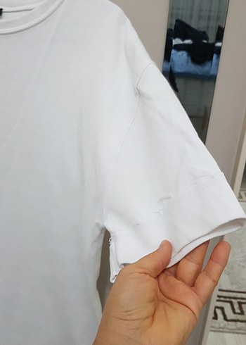 Beyaz Pamuklu Oversize Tişört elbise - Görsel 3