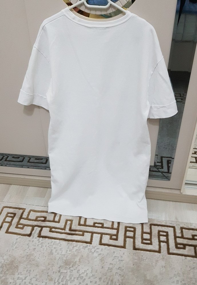 Beyaz Pamuklu Oversize Tişört elbise - Görsel 4