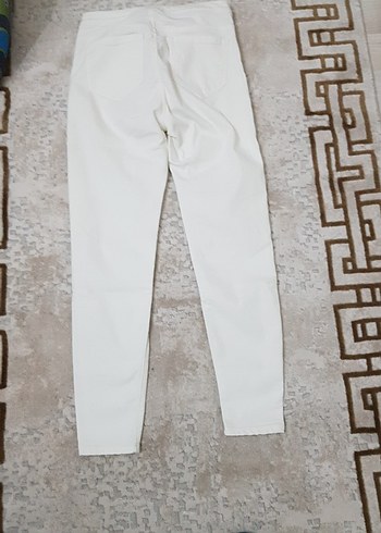 Beyaz Pamuklu Kadın likrali Pantolon - Görsel 3