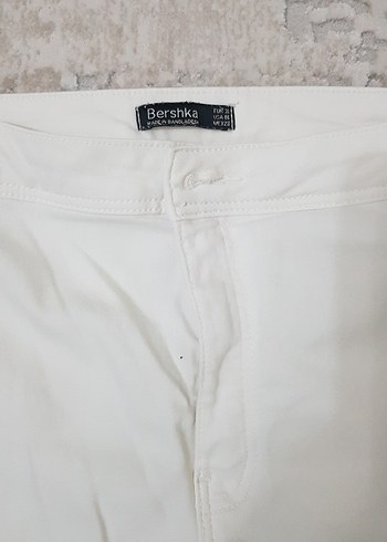 Beyaz Pamuklu Kadın likrali Pantolon - Görsel 2