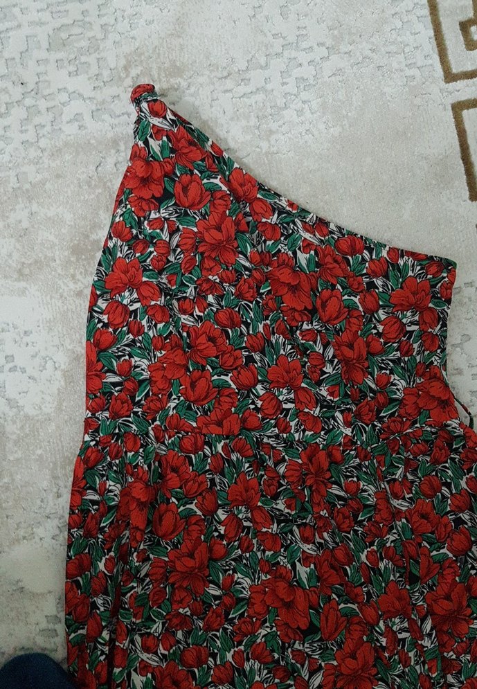 Kırmızı Desenli Bohem Uzun Elbise - Görsel 2