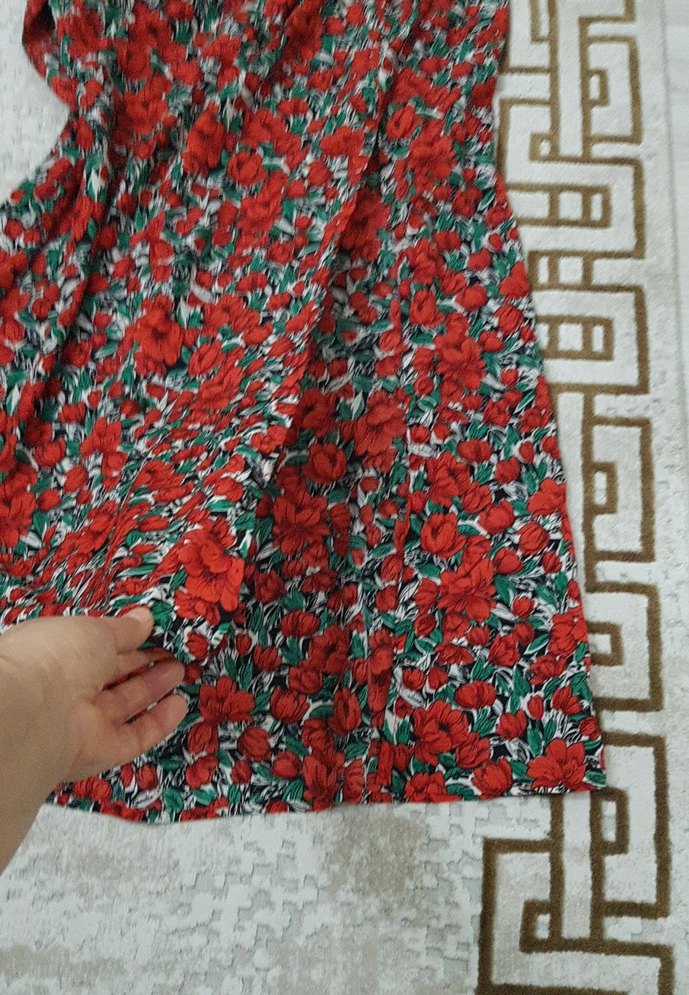 Kırmızı Desenli Bohem Uzun Elbise - Görsel 4