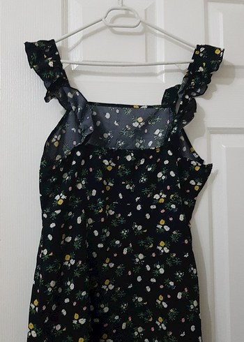 Midi Elbise, Fırfırlı, Siyah Çiçek Desenli - Görsel 5