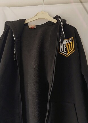 VINTAGE siyah uzun oversize kapşonlu baskılı hırka 