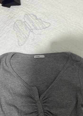 Gri Uzun Kollu Kadın Crop Top - Görsel 2