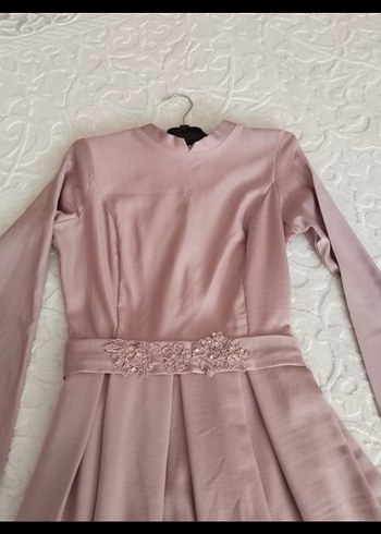 Abiye Pembe Uzun Kollu Drapeli Kadın Abiye Elbise
