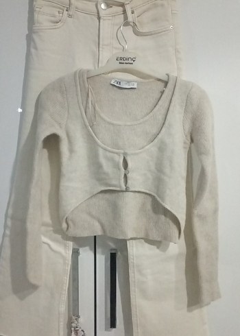 Beyaz Midi Kadın Jean Pantolon. 2'li TAKIM