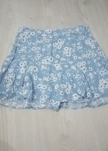 Mavi Çiçek Desenli Volanlı Mini şort