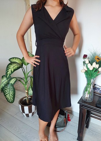 Drapeli Siyah V Yaka Hamile Ofis Elbisesi - Görsel 2