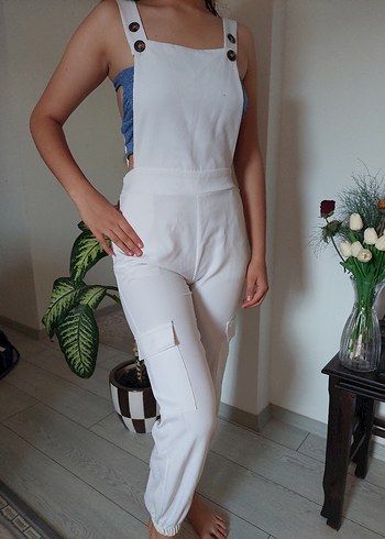 Beyaz Pamuklu Hamile Tulum - Görsel 2