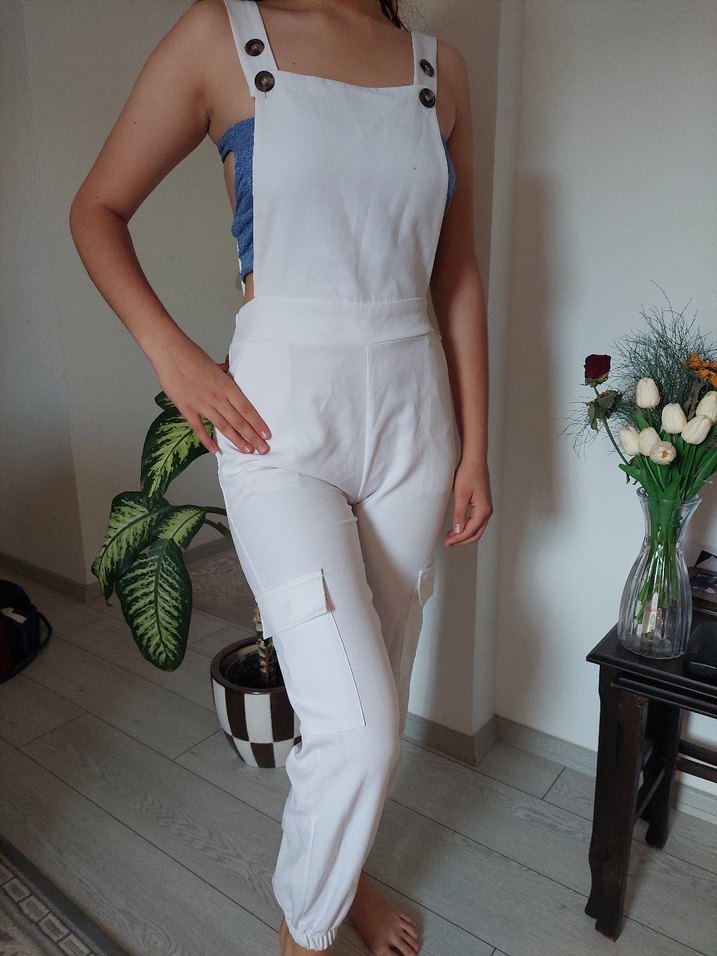 Beyaz Pamuklu Hamile Tulum - Görsel 2