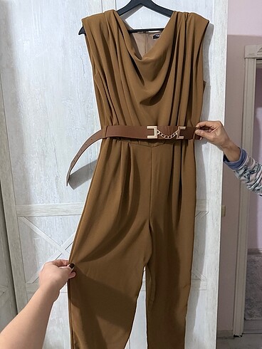 m Beden kahverengi Renk Kemer detaylı tulum