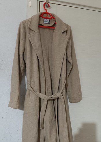 Bej Kemerli Uzun Kadın Keten Kaban - Görsel 3