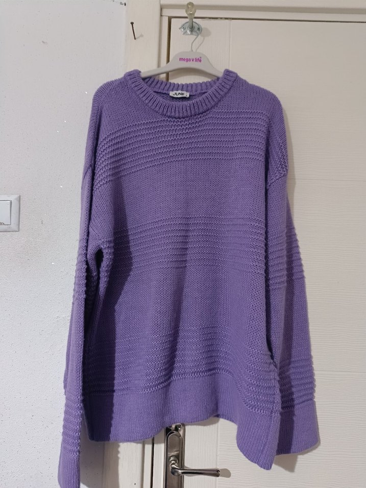 Mor Bisiklet Yaka Örgü Kadın Kazak - Görsel 2