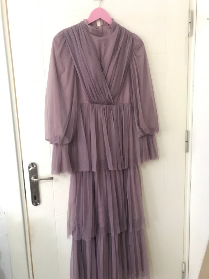 Bohem Vintage Uzun Mor Drapeli Elbise - Görsel 2