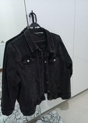 48 Beden siyah Renk Antrasit Düğmeli Kadın Denim Ceket/ Mont