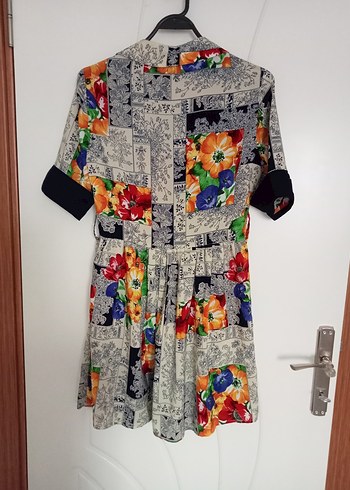 Çiçek Desenli Kısa Kollu Bohem Mini Elbise - Görsel 6