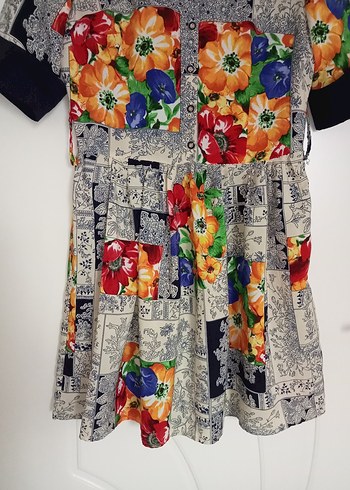 Çiçek Desenli Kısa Kollu Bohem Mini Elbise - Görsel 2