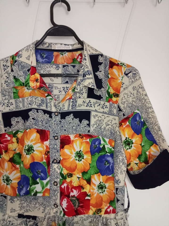 Çiçek Desenli Kısa Kollu Bohem Mini Elbise - Görsel 3