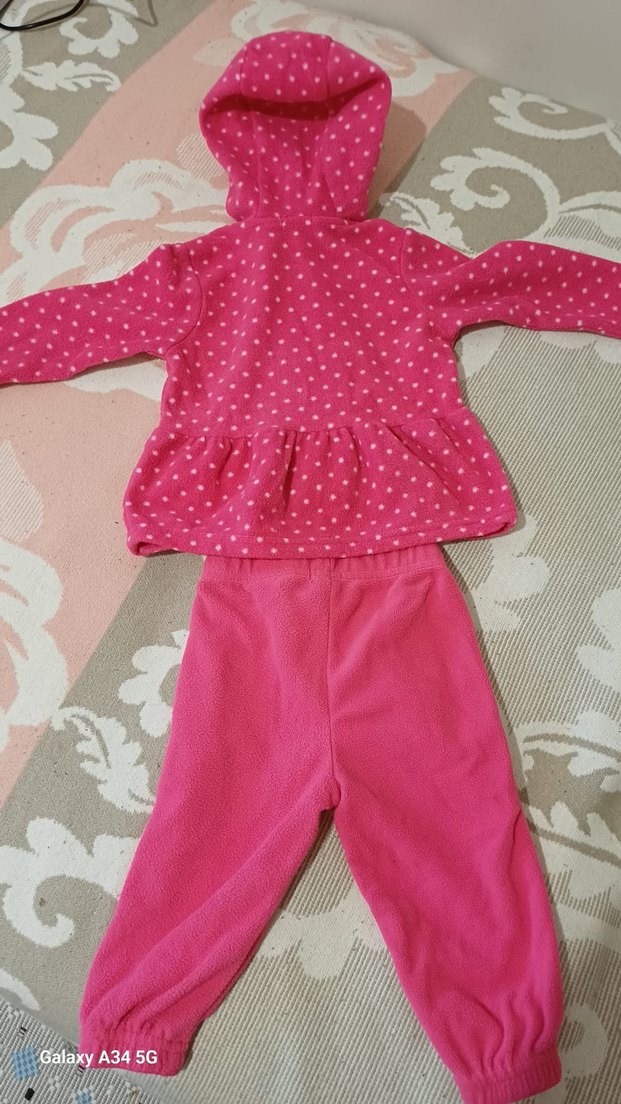 Kız Bebek Pembe Kapüşonlu Fermuarlı Takım - Görsel 2